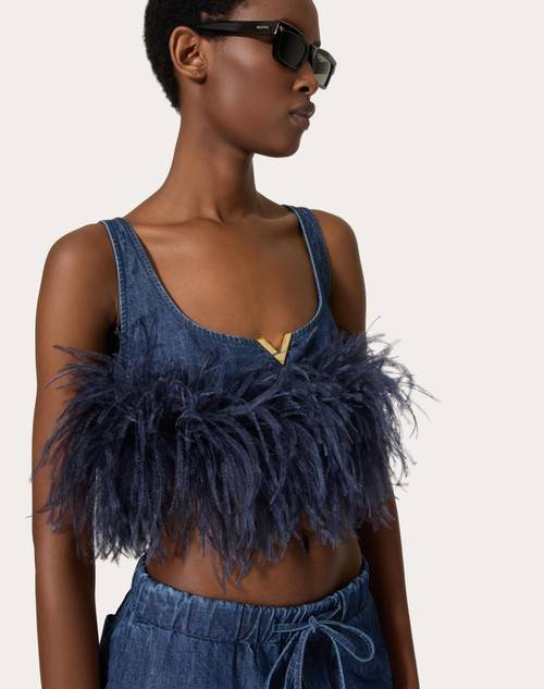 Red Valentino TOP IN CHAMBRAY DENIM Flash Sale