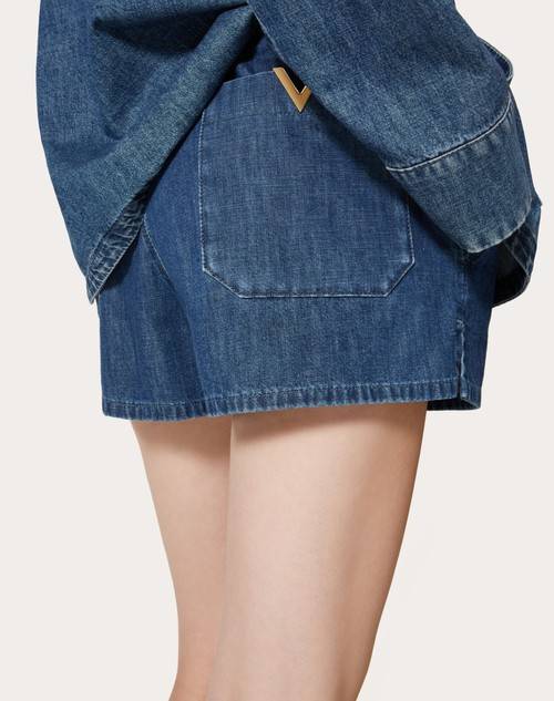Red Valentino SHORTS IN CHAMBRAY DENIM Fornitura limitata