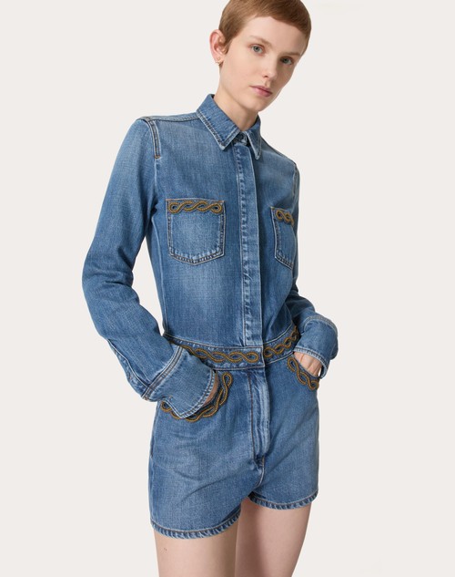 Red Valentino TUTA IN DENIM BLU MEDIO RICAMATA Vendite stagionali