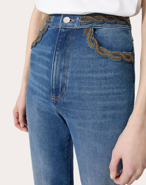 Red Valentino PANTALONI IN BLU MEDIO CON RISERVA RICAMATI Black Friday