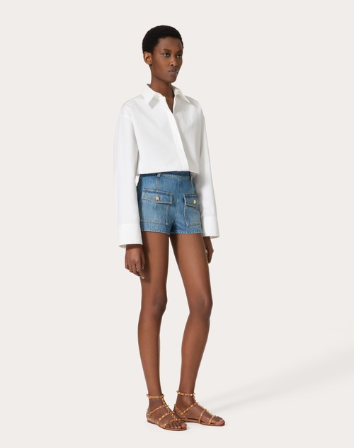 Red Valentino SHORTS IN DEEP BLUE DENIM Offerta temporanea