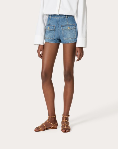 Red Valentino SHORTS IN DEEP BLUE DENIM Offerta temporanea