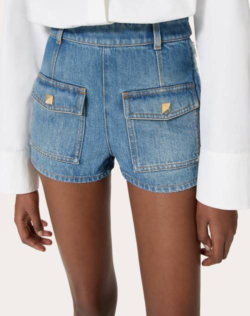 Red Valentino SHORTS IN DEEP BLUE DENIM Offerta temporanea