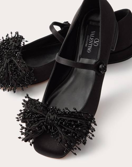 Red Valentino BALLERINA MARY-JANE VALENTINO GARAVANI BOWJANE IN RASO CON RICAMO A FRANGE 20MM Offerte giornaliere