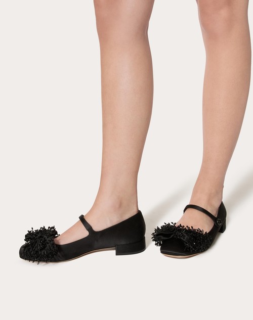 Red Valentino BALLERINA MARY-JANE VALENTINO GARAVANI BOWJANE IN RASO CON RICAMO A FRANGE 20MM Offerte giornaliere
