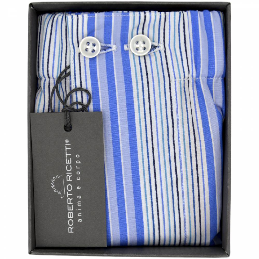 Roberto Ricetti BOXER UOMO CLASSIC - MULTIRIGA AZZURRA BIANCA BLU Negozio