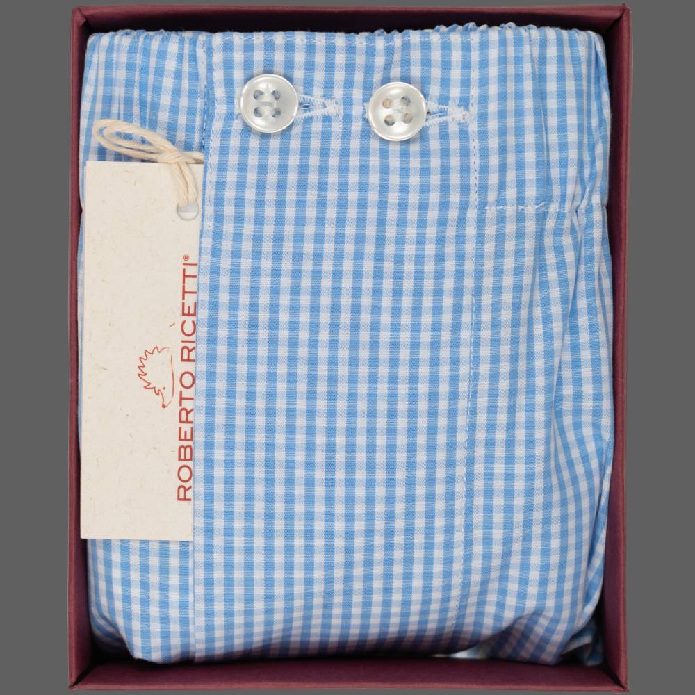 Roberto Ricetti BOXER UOMO CLASSIC - BASIC - CONTINUATIVO - VICHY AZZURRO Nuovo