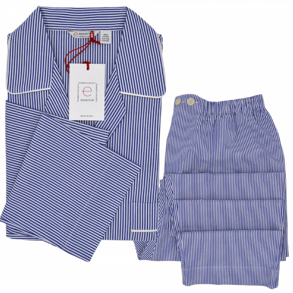 Roberto Ricetti PIGIAMA ESSENTIAL LUNGO - RIGA BIANCA E BLU Lightning offer