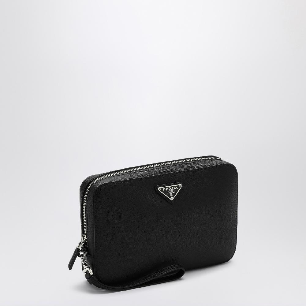 Prada Pouch nera in pelle Saffiano Online Outlet