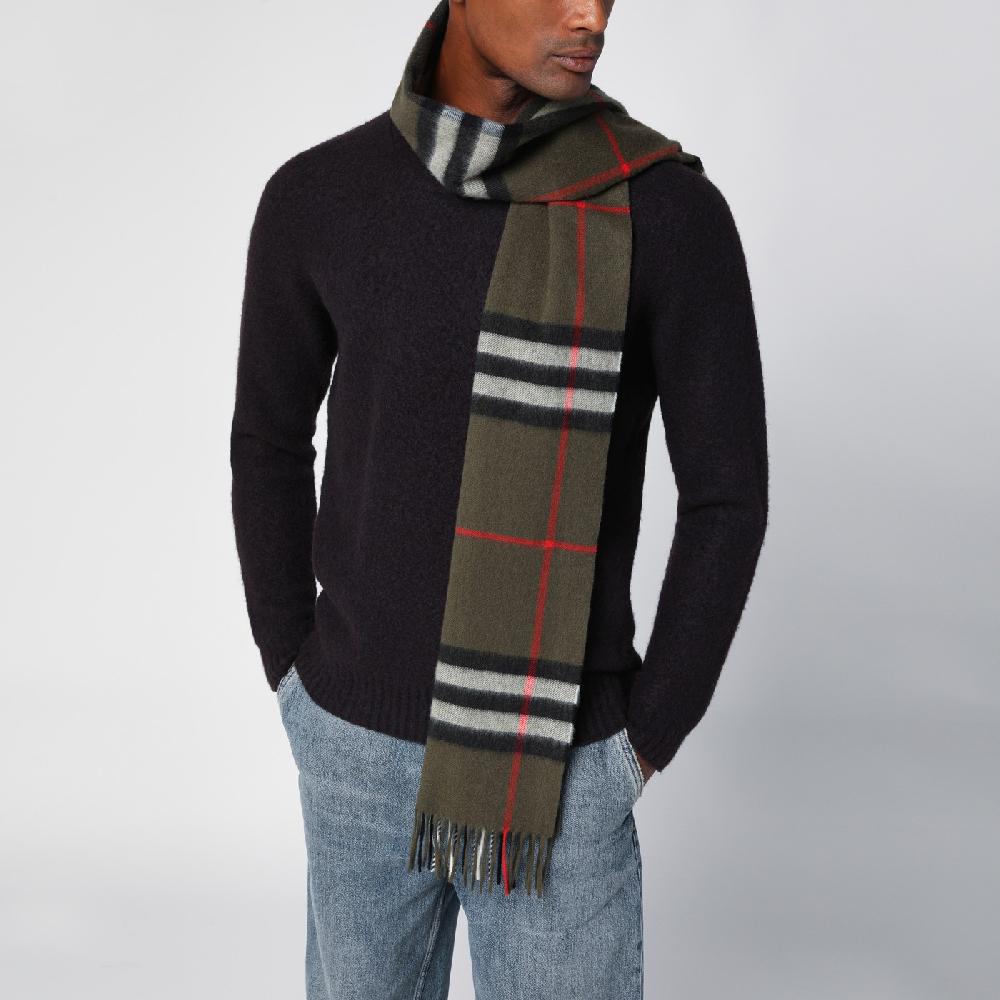 Burberry Sciarpa verde scura motivo Check in cashmere Offerta temporanea