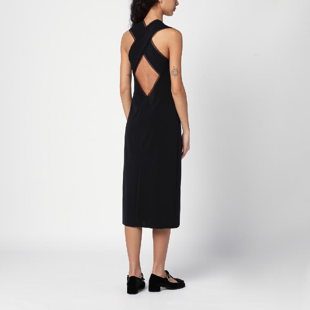Prada Abito midi nero con dettagli in pizzo Offerta settimanale