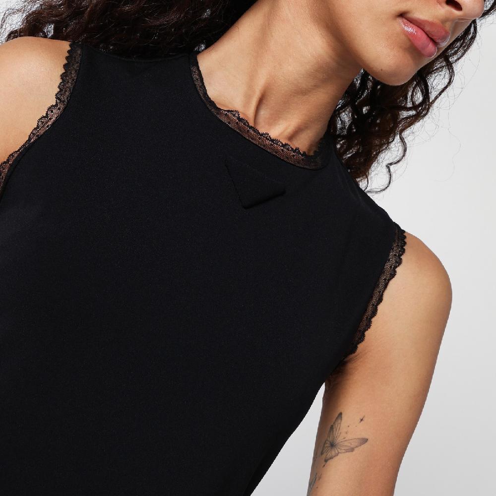 Prada Abito midi nero con dettagli in pizzo Offerta settimanale