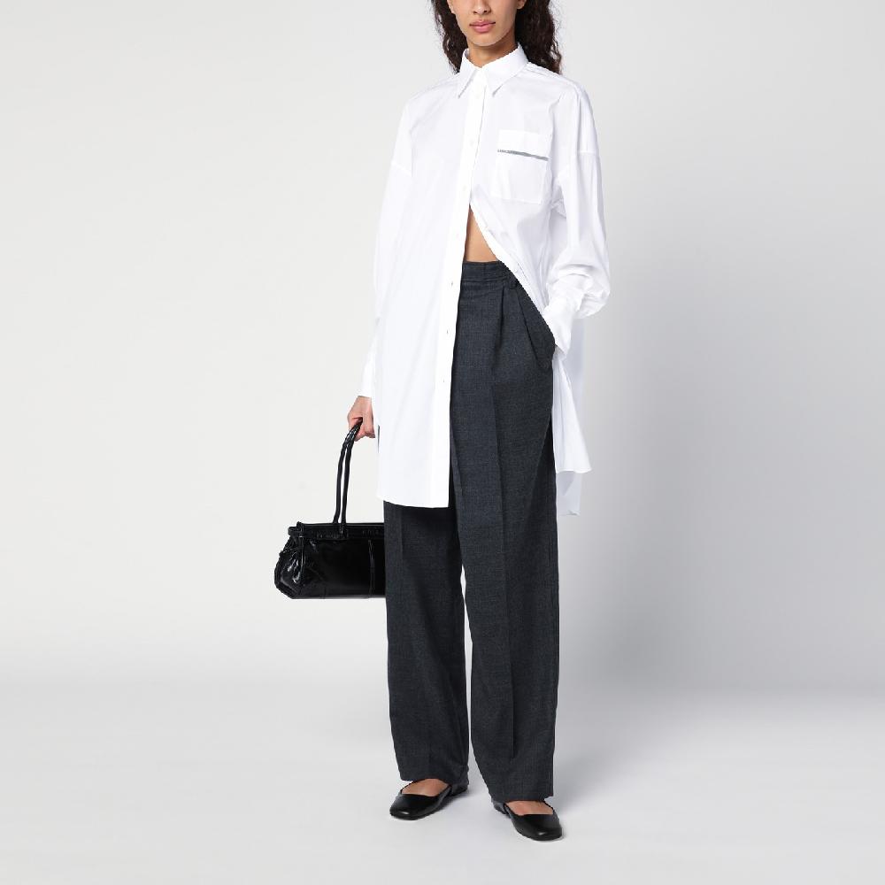 Brunello Cucinelli Camicia lunga bianca con Shiny Pocket Detail ACQUISTA ORA