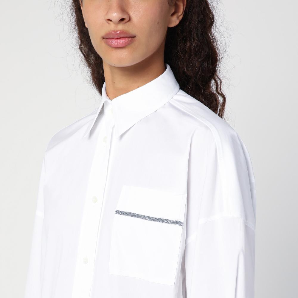 Brunello Cucinelli Camicia lunga bianca con Shiny Pocket Detail ACQUISTA ORA