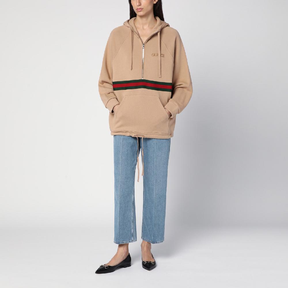 GUCCI Felpa beige con nastro Web Super sconto