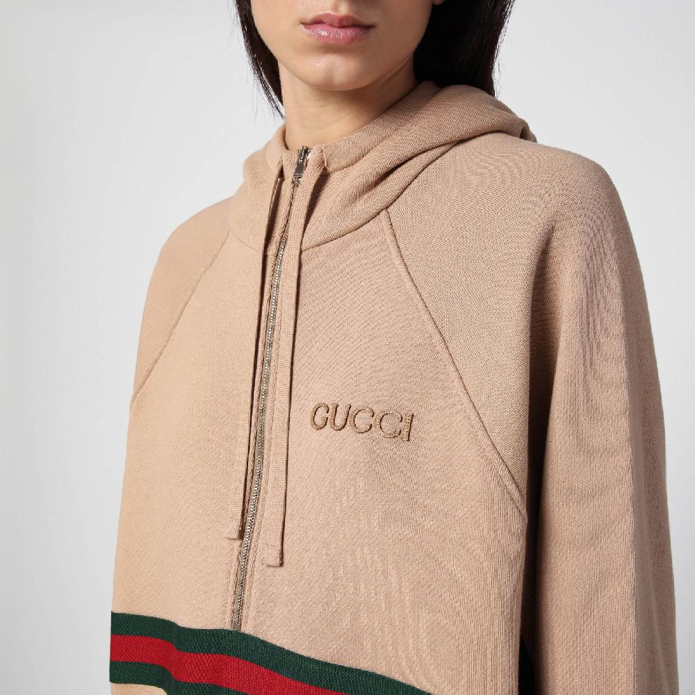 GUCCI Felpa beige con nastro Web Super sconto