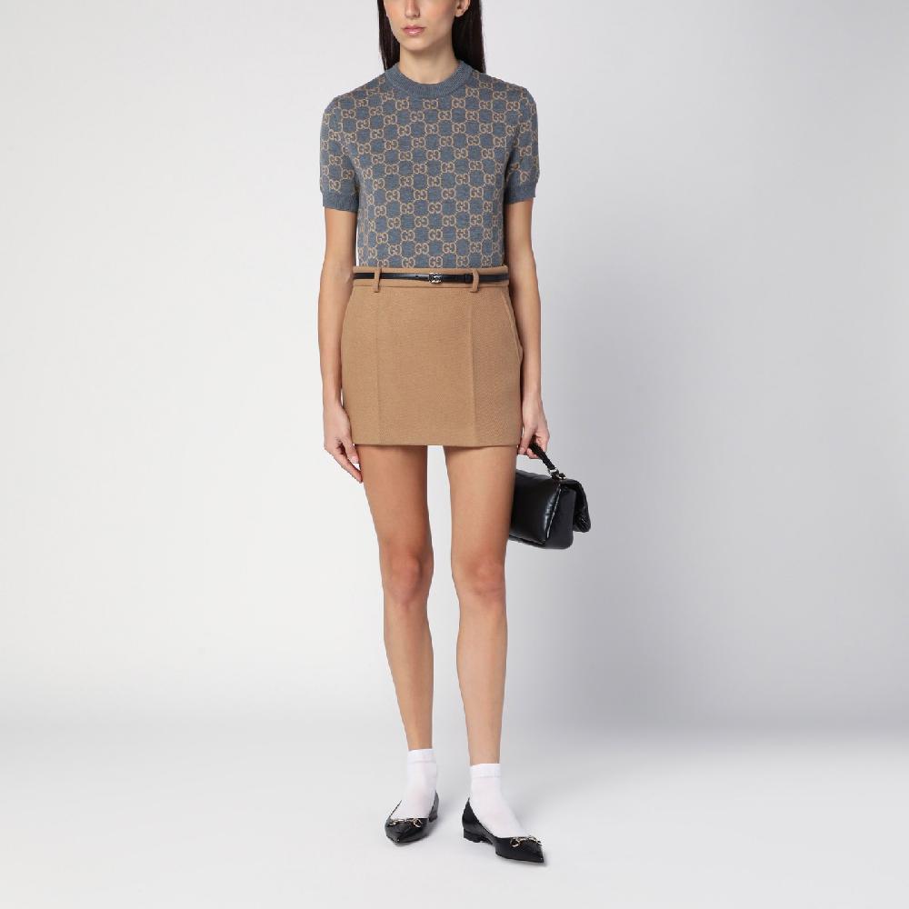 GUCCI Mini gonna beige in lana e cashmere Officina