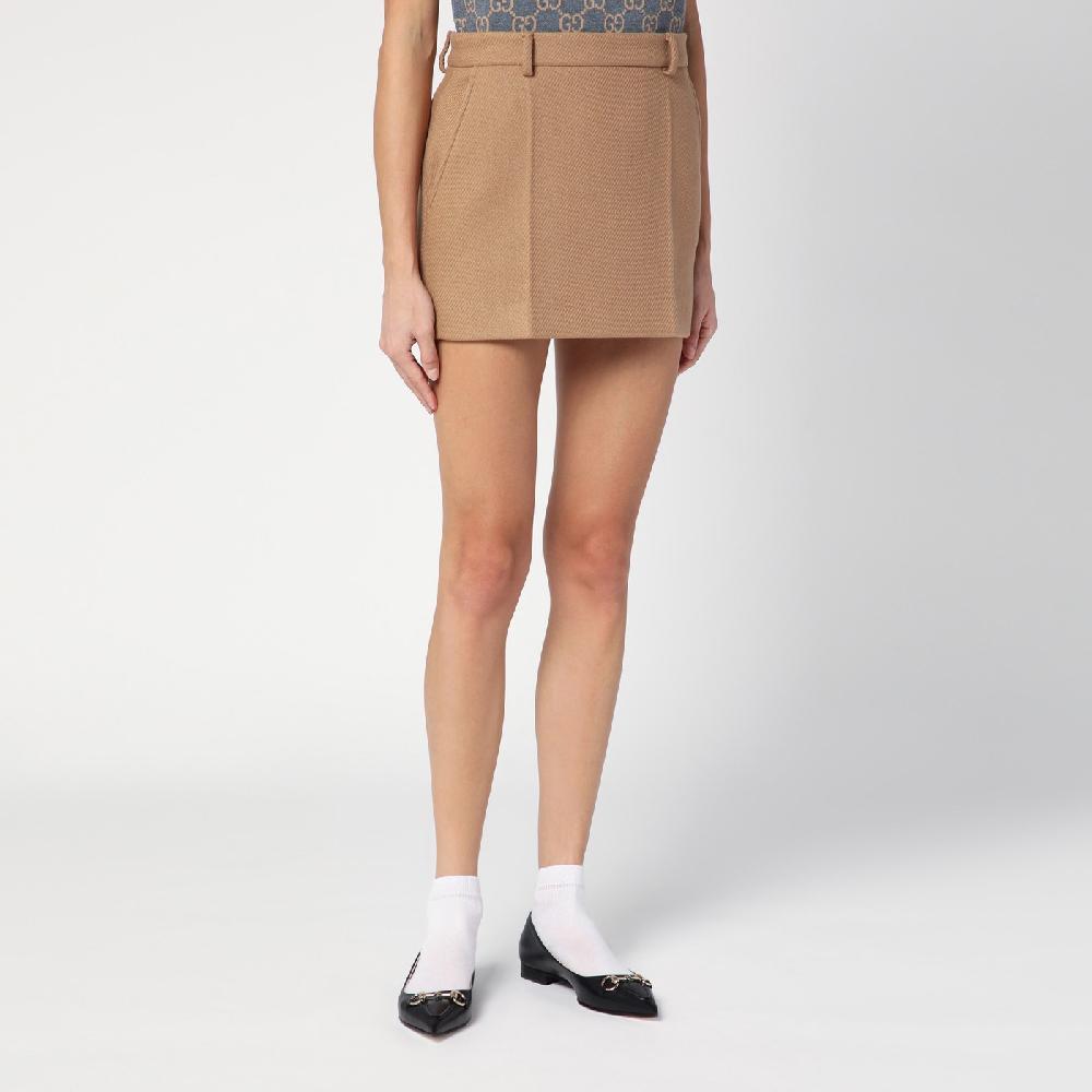 GUCCI Mini gonna beige in lana e cashmere Officina