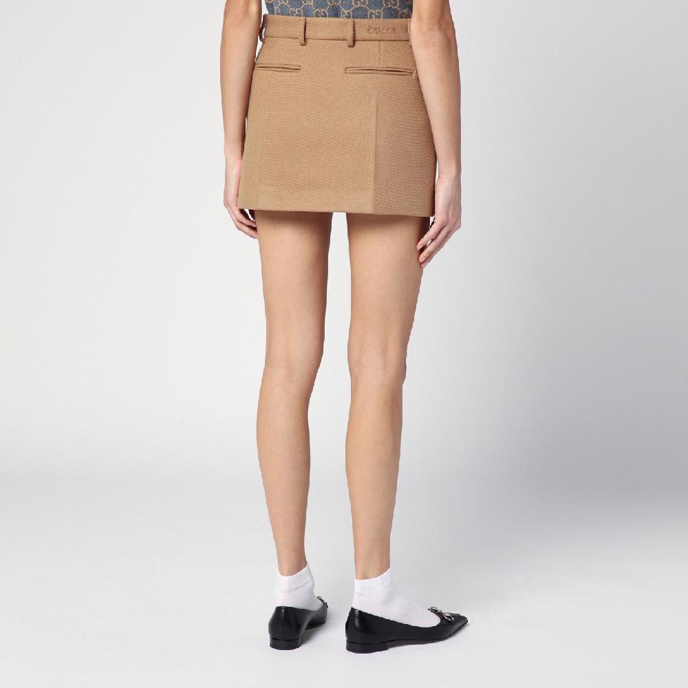 GUCCI Mini gonna beige in lana e cashmere Officina