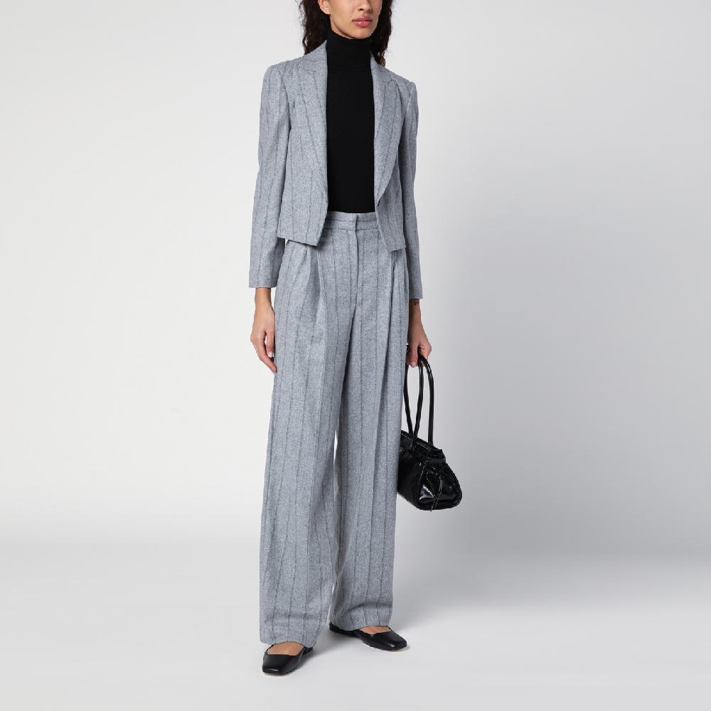Brunello Cucinelli Giacca crop grigia chiara rigata Esporta salva