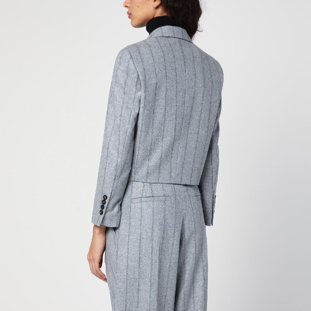 Brunello Cucinelli Giacca crop grigia chiara rigata Esporta salva