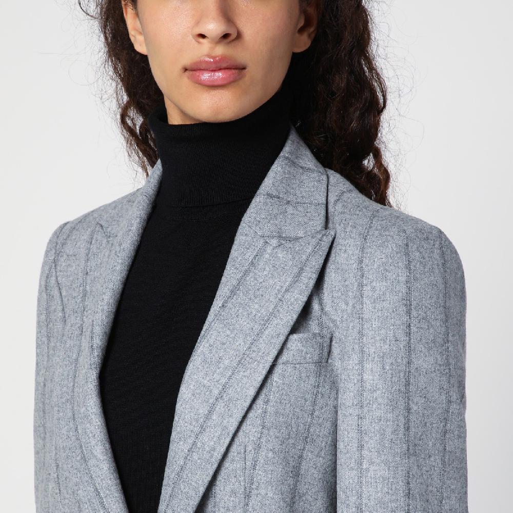 Brunello Cucinelli Giacca crop grigia chiara rigata Esporta salva