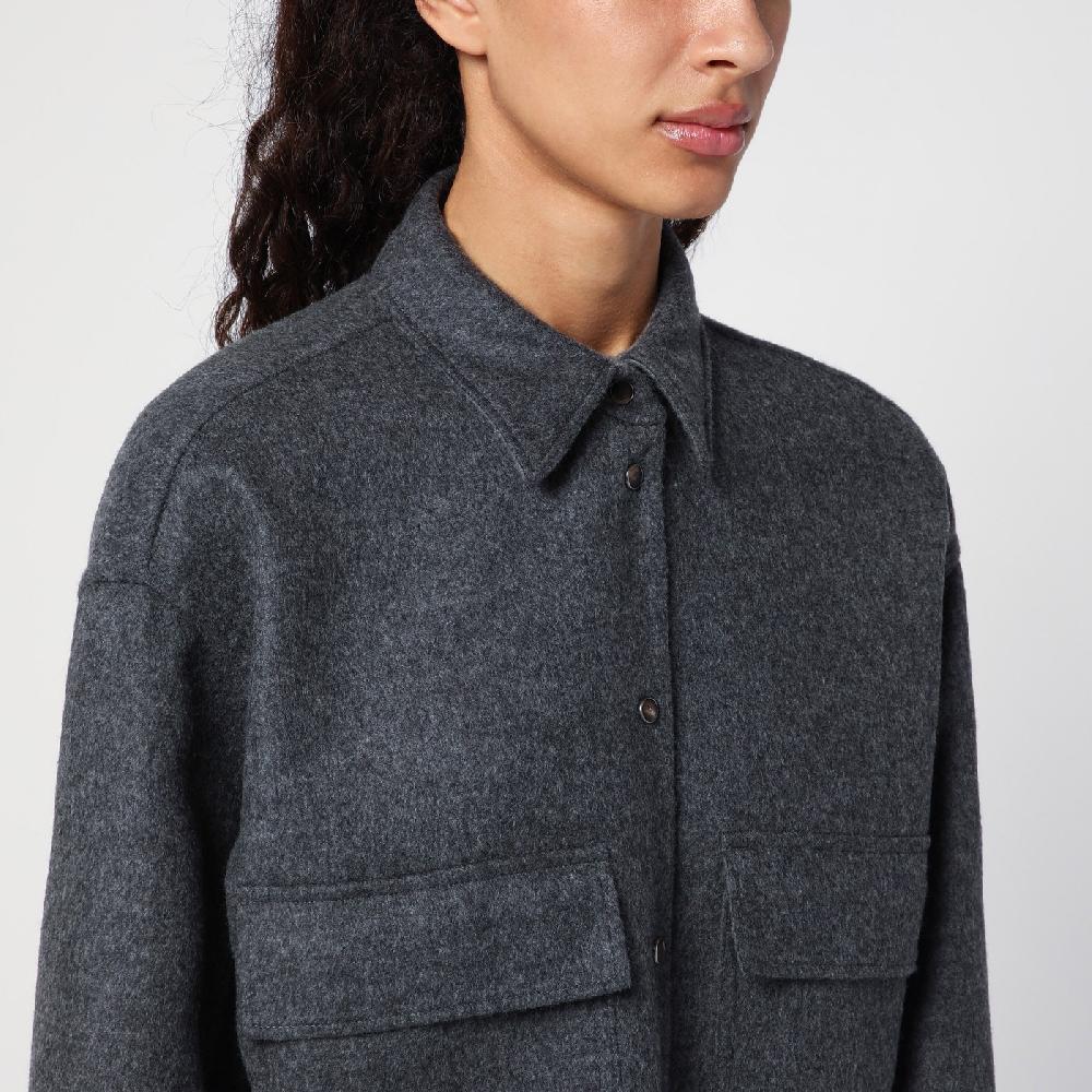 Brunello Cucinelli Giacca camicia crop grigia con Shiny Tab 2025