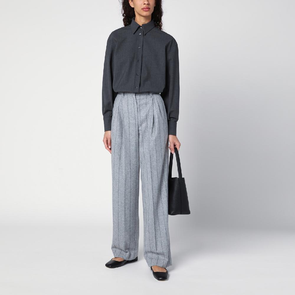 Brunello Cucinelli Camicia grigia scura con Shiny Collar Detail Italia