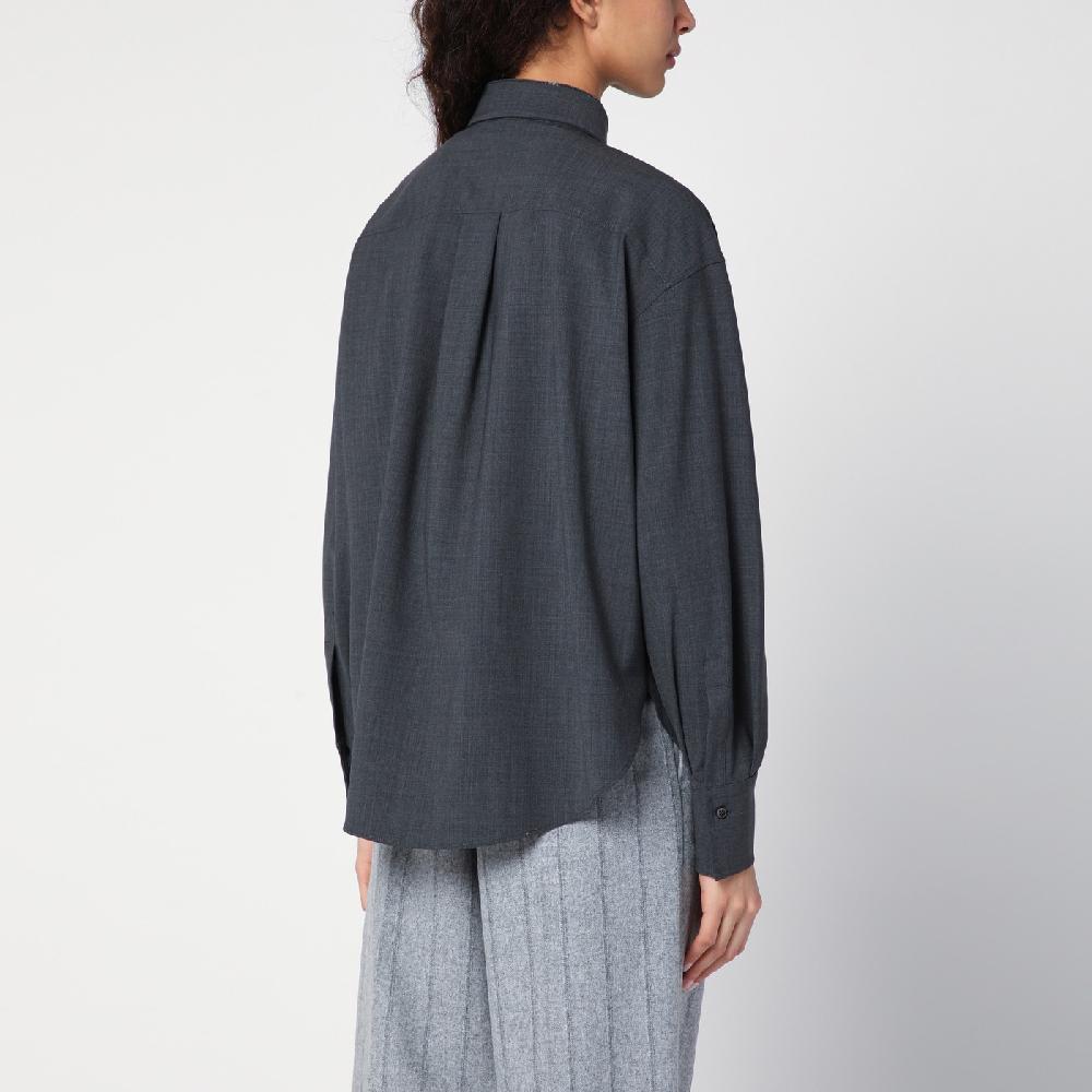 Brunello Cucinelli Camicia grigia scura con Shiny Collar Detail Italia