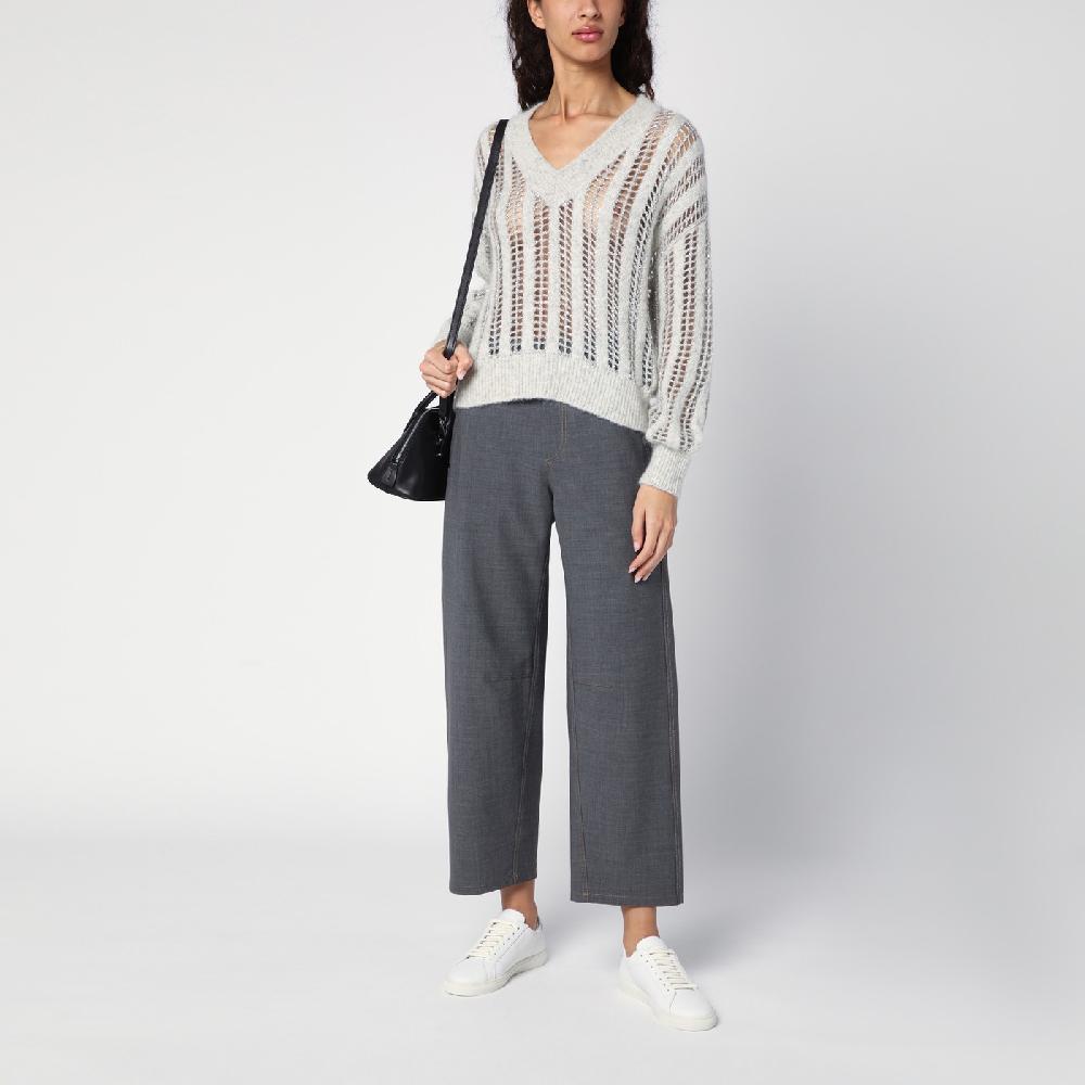 Brunello Cucinelli Pantalone grigio medio in misto lana In Linea