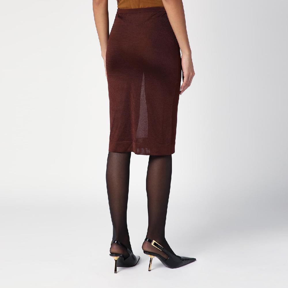 Saint Laurent Gonna midi semitrasparente marrone Spedizione Gratuita