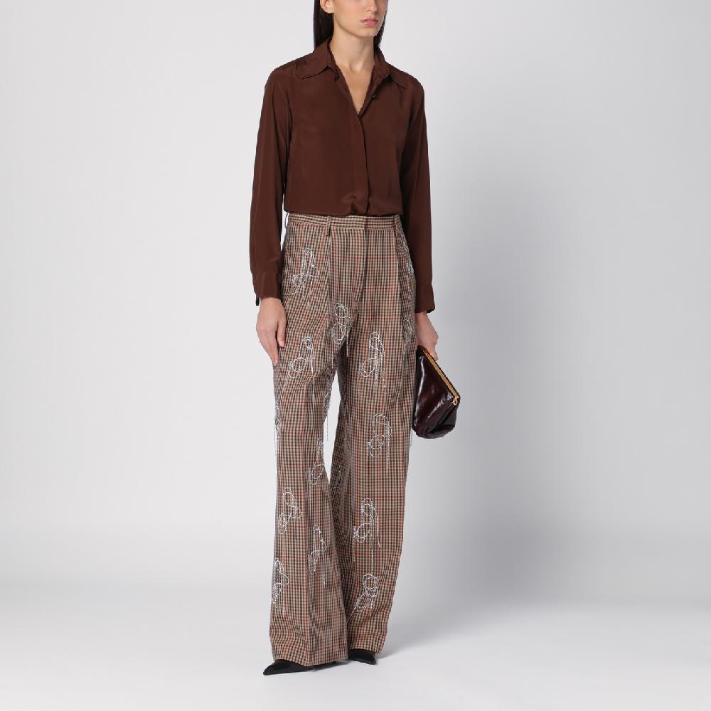 Dries Van Noten Camicia marrone in misto seta Pezzi Unici