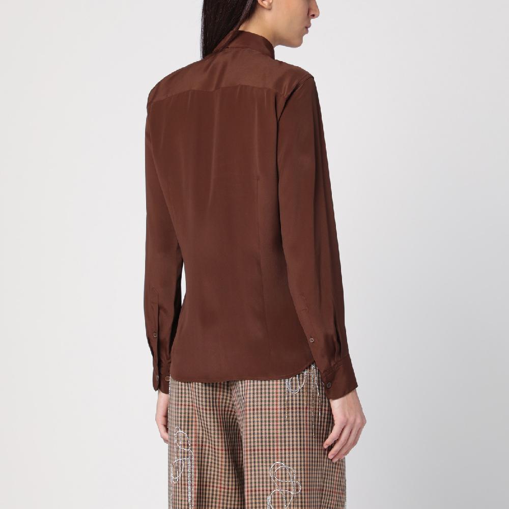 Dries Van Noten Camicia marrone in misto seta Pezzi Unici