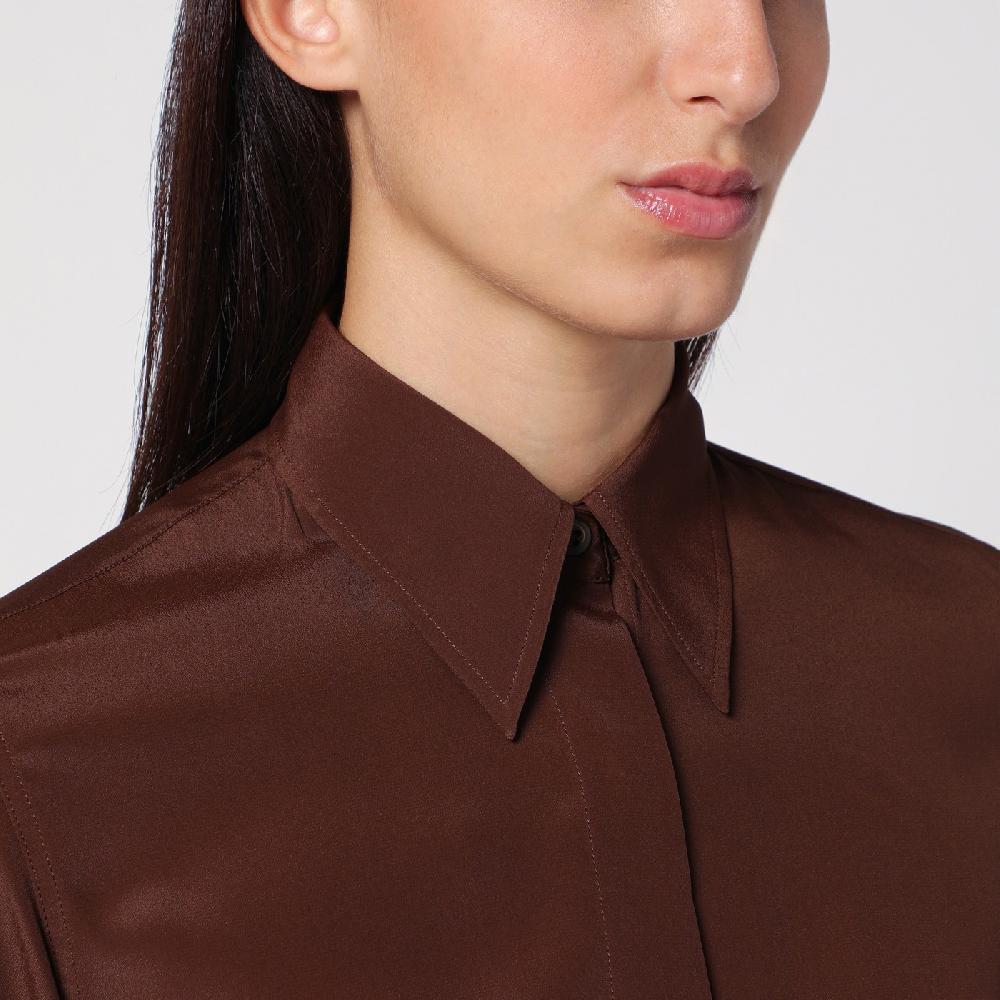 Dries Van Noten Camicia marrone in misto seta Pezzi Unici