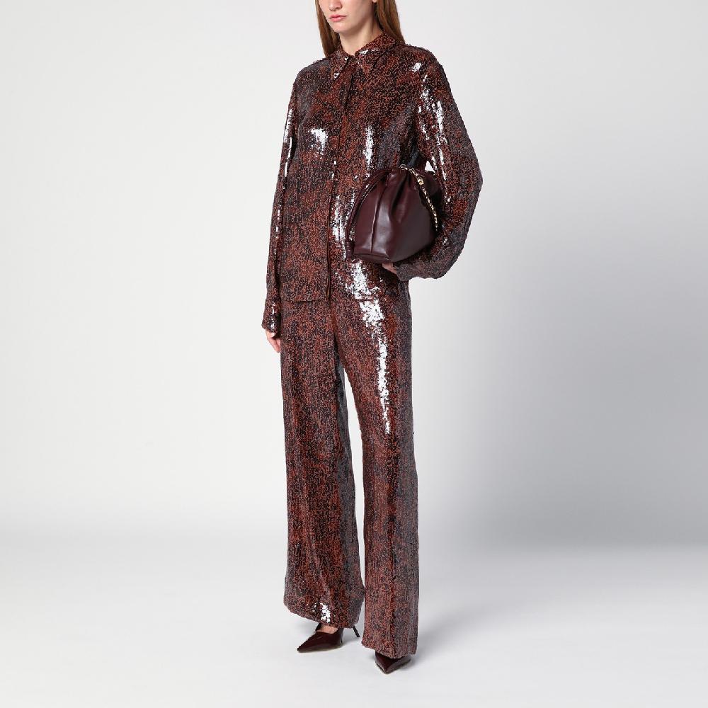 Dries Van Noten Camicia marrone con micro paillette Soddisfazione Garantita