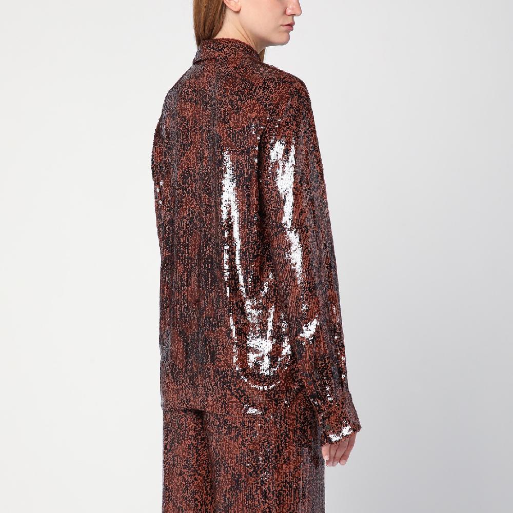 Dries Van Noten Camicia marrone con micro paillette Soddisfazione Garantita