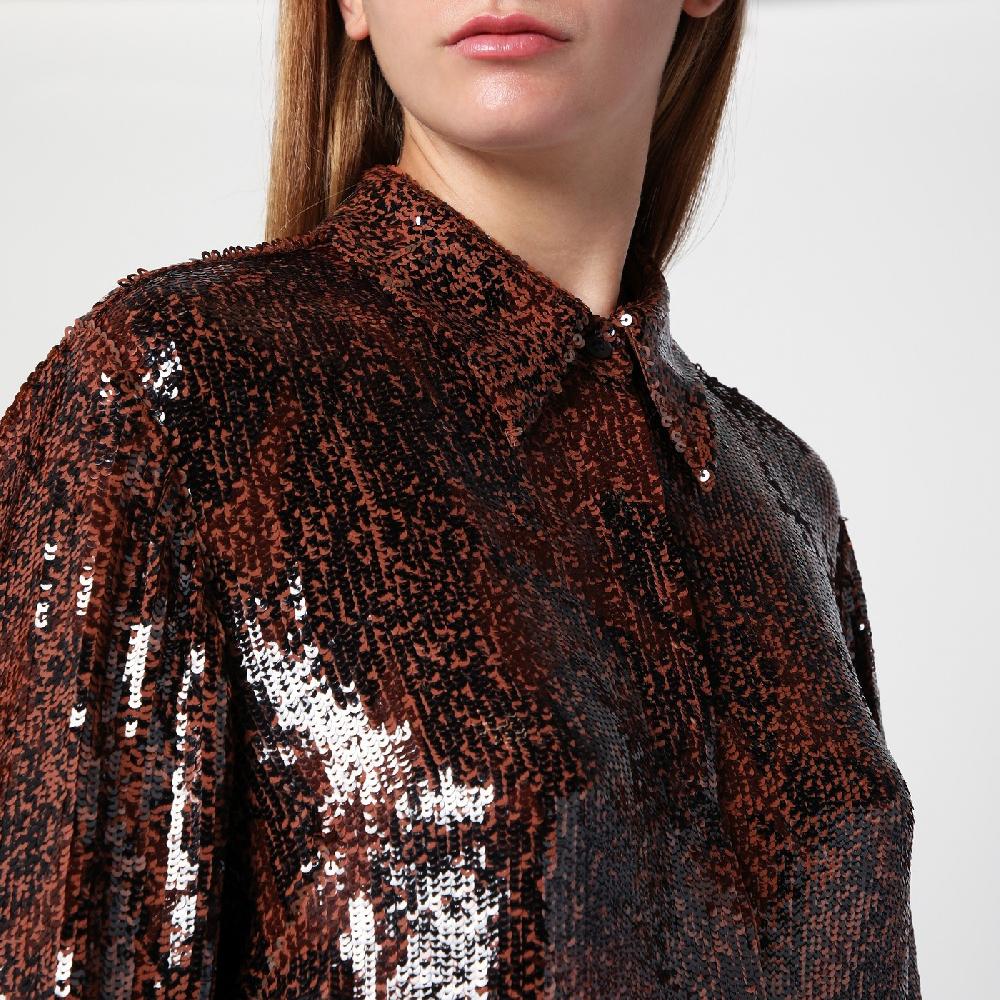 Dries Van Noten Camicia marrone con micro paillette Soddisfazione Garantita