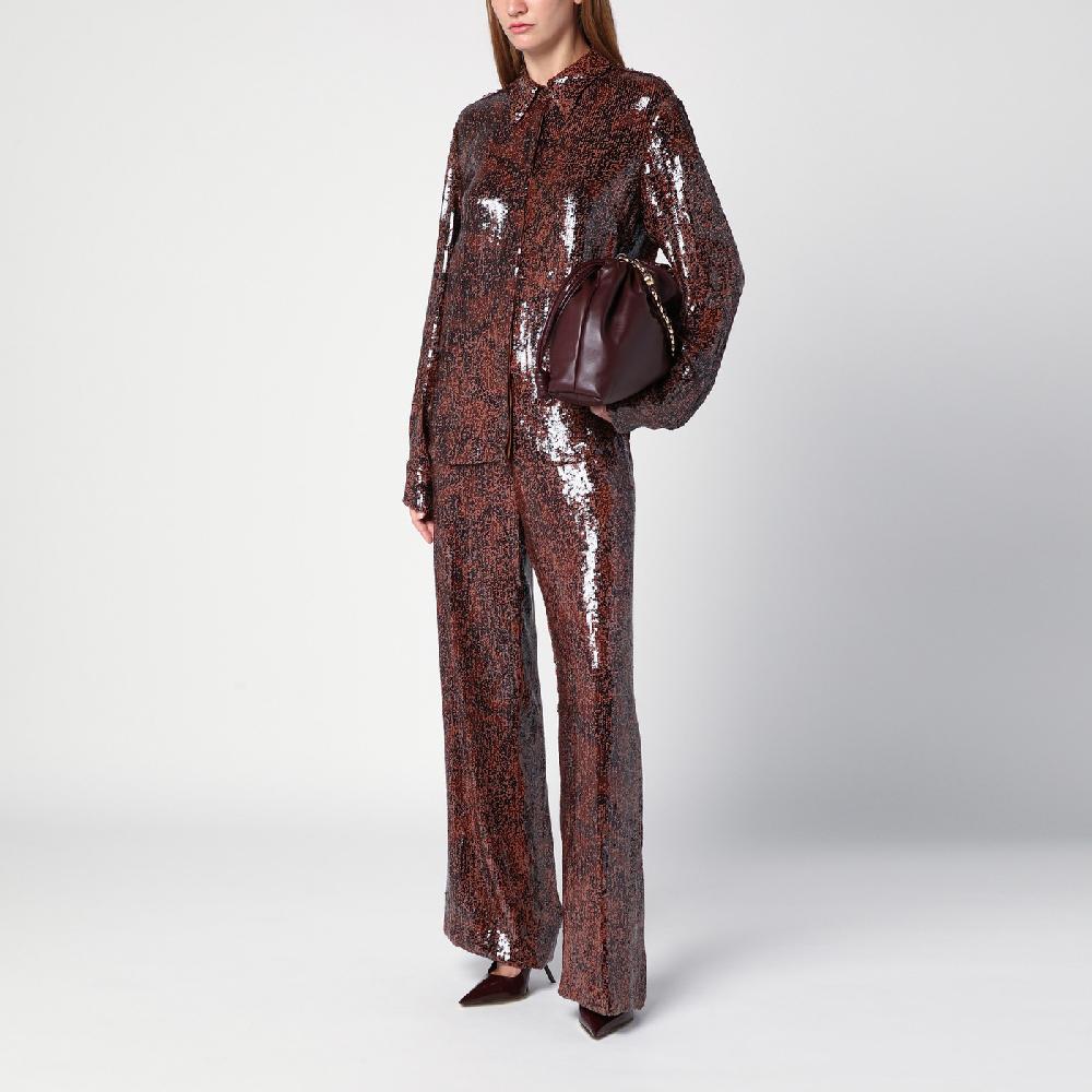 Dries Van Noten Pantalone ampio marrone con micro paillette Qualità Garantita