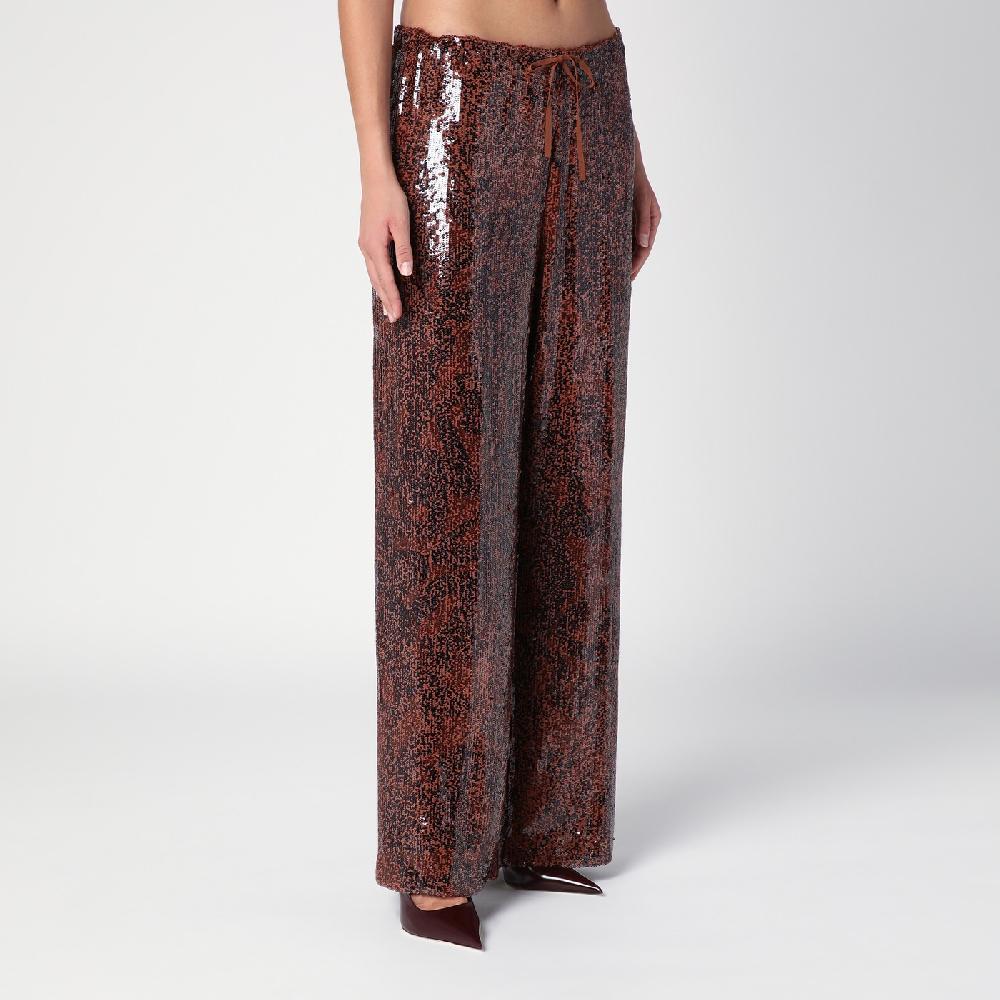 Dries Van Noten Pantalone ampio marrone con micro paillette Qualità Garantita