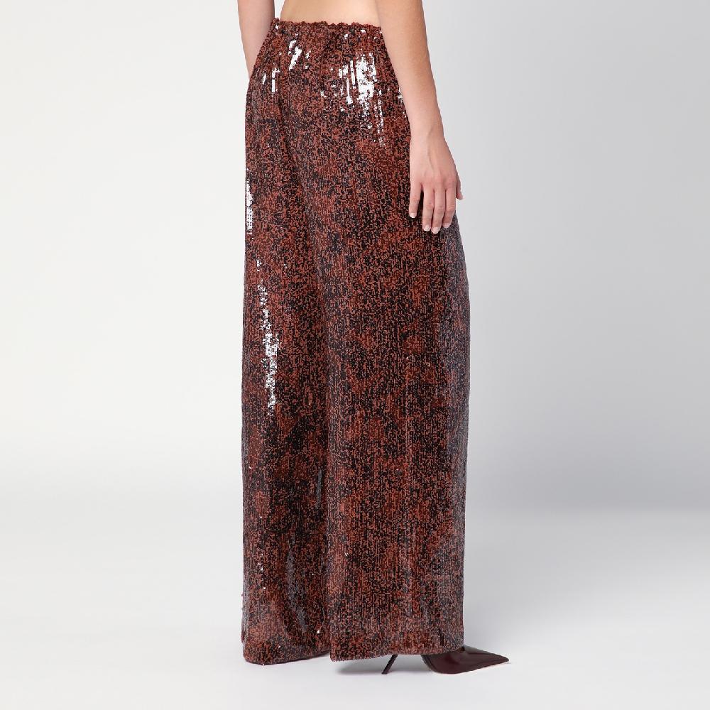 Dries Van Noten Pantalone ampio marrone con micro paillette Qualità Garantita