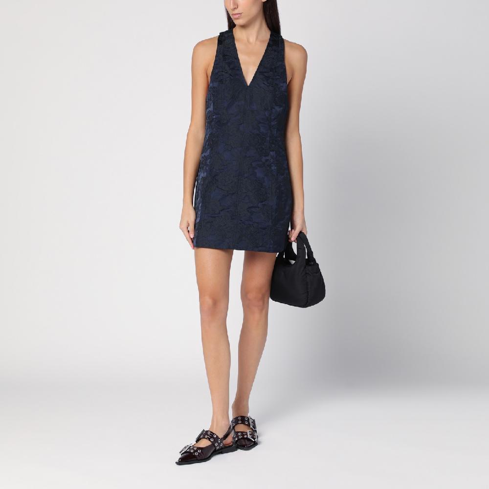 Ganni Mini abito blu navy con dettaglio nodo Prezzo di fabbrica