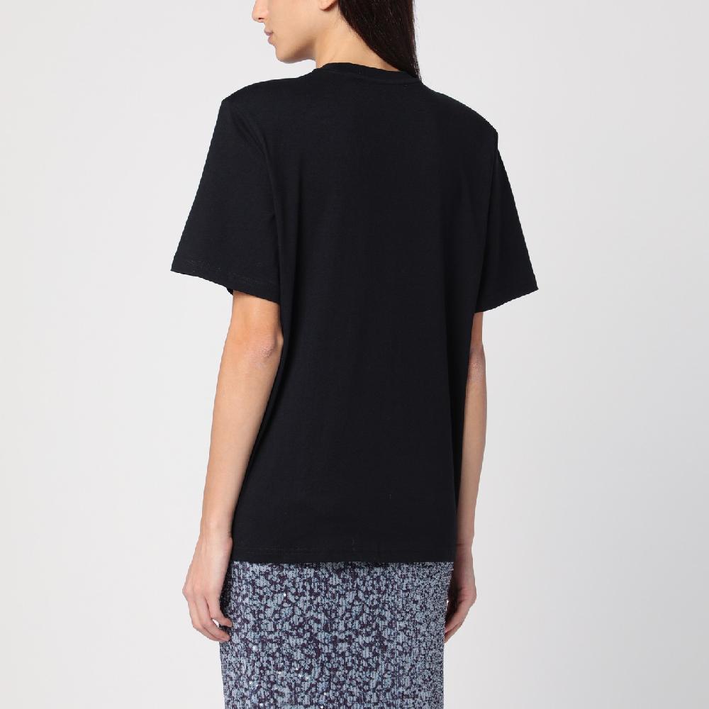 ROTATE Birger Christensen T-shirt nera in cotone organico Grande vendita