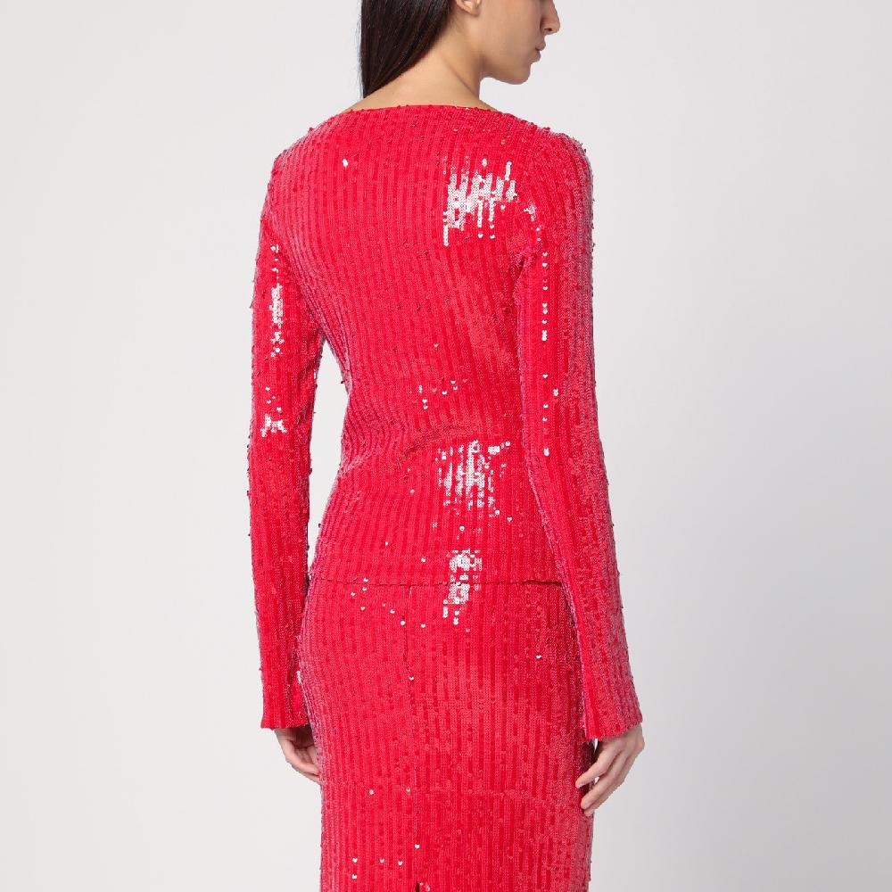 ROTATE Birger Christensen Maglia rossa con micro paillette Shopping online