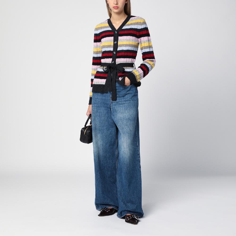 Ganni Cardigan a righe multicolore con cintura Offerta Pasqua