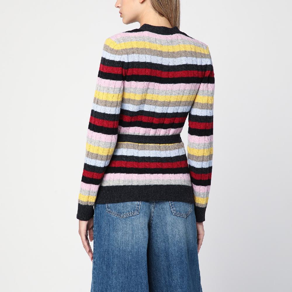 Ganni Cardigan a righe multicolore con cintura Offerta Pasqua