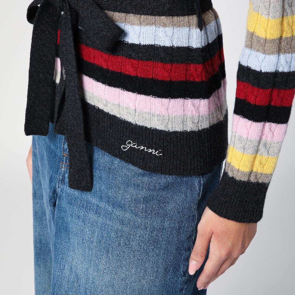 Ganni Cardigan a righe multicolore con cintura Offerta Pasqua