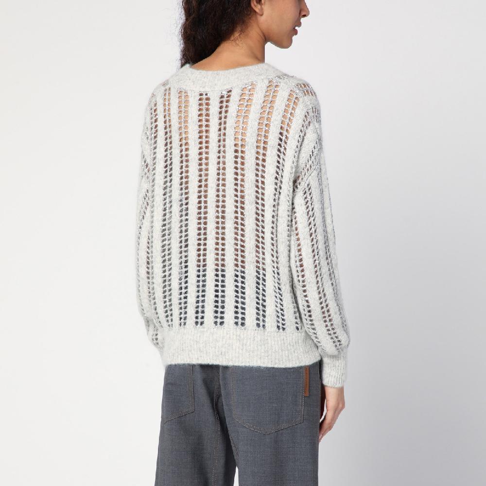 Brunello Cucinelli Maglione Dazzling Net grigio perla Offerta per la Festa della Mamma