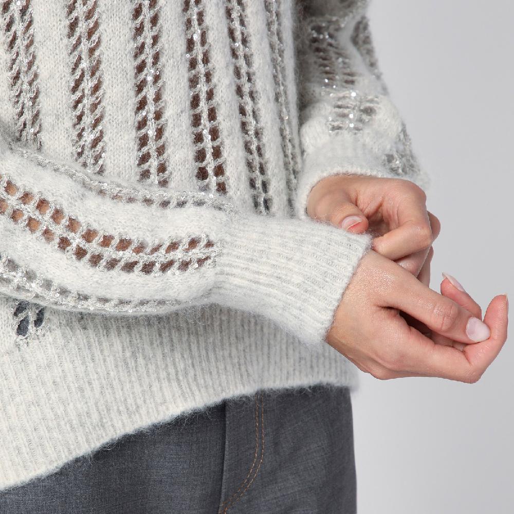 Brunello Cucinelli Maglione Dazzling Net grigio perla Offerta per la Festa della Mamma