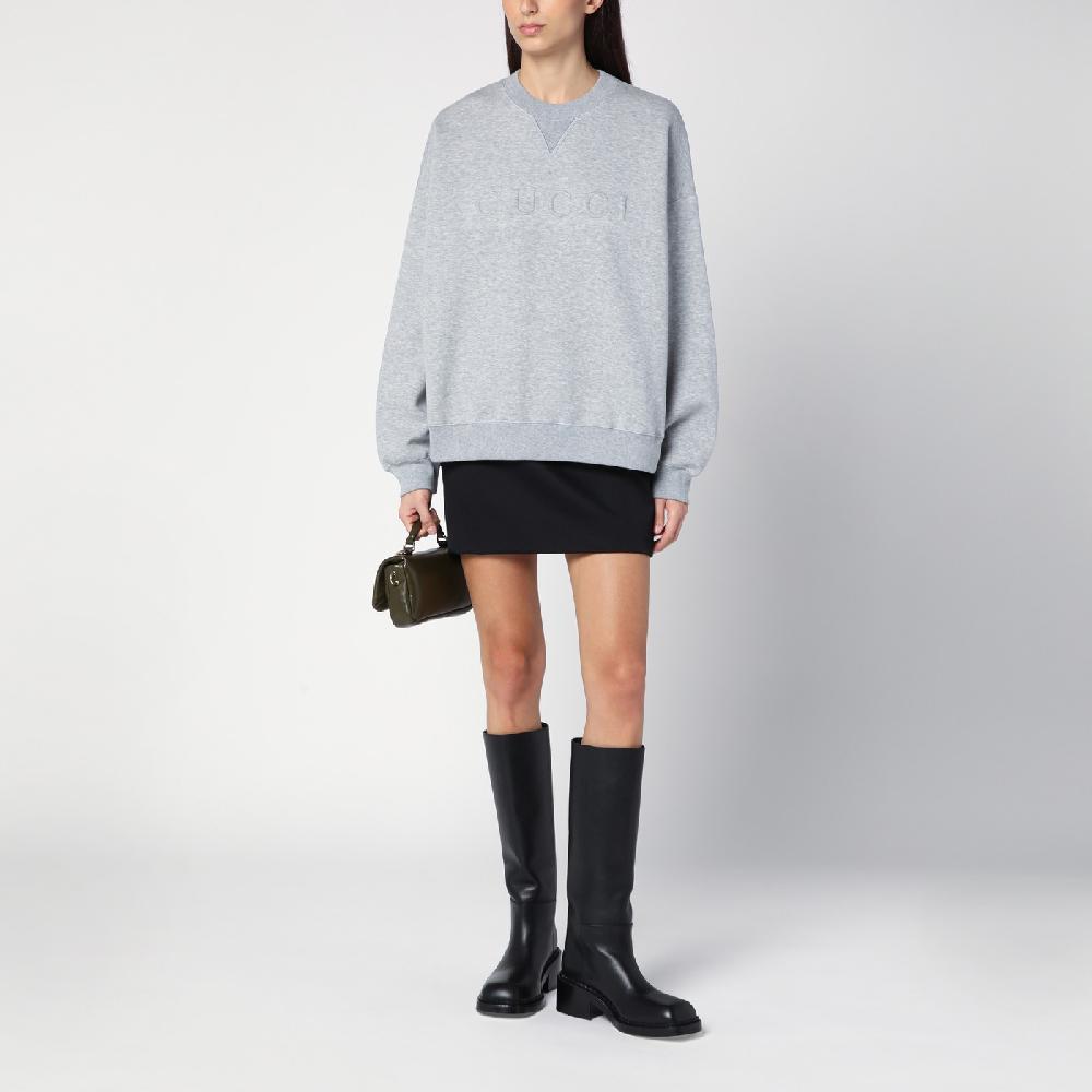 GUCCI Felpa grigia mélange in misto cotone Offerta San Valentino
