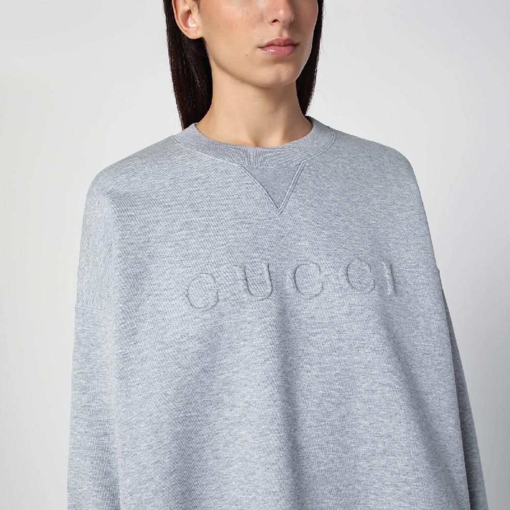 GUCCI Felpa grigia mélange in misto cotone Offerta San Valentino